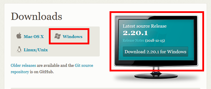 Download page for the Git-SCM tool