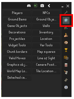 RuneLite developer tools panel