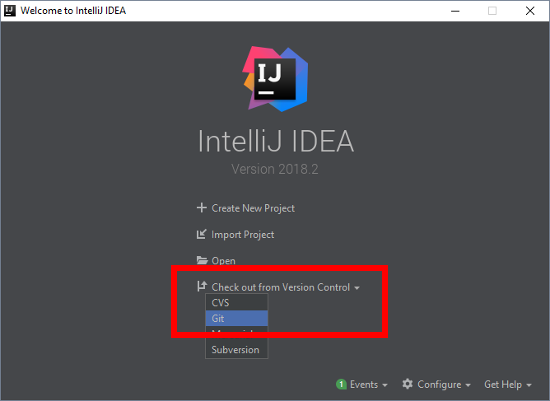 IntelliJ IDEA Welcome Screen